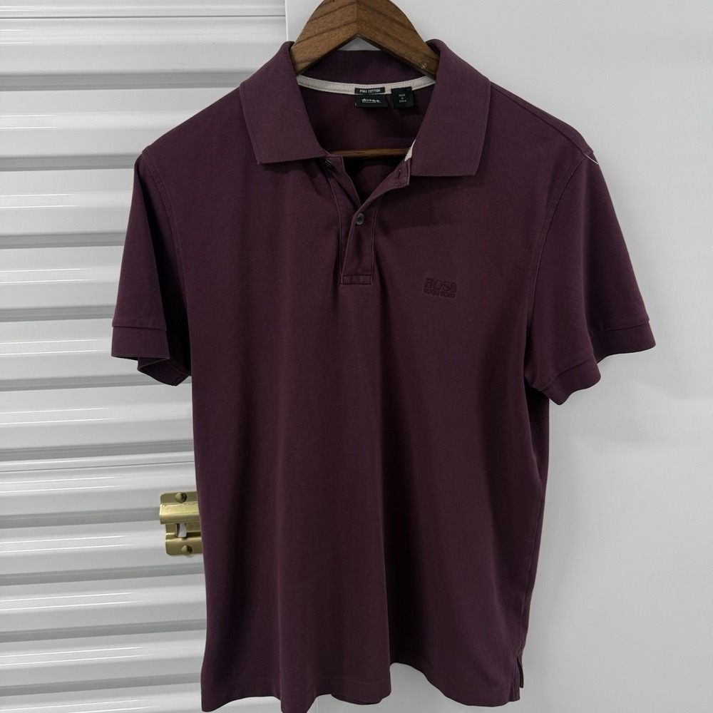 BOSS Hugo Boss Mens M Polo Shirt Pima Cotton Burgundy Purple Regular Fit